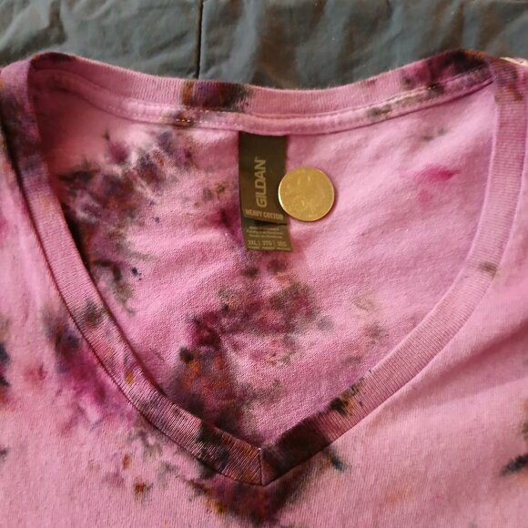 Is It Done Yet? Tie Dyed Purple & Black !00% Cotton V-neck T-shirt - Picture 5 of 5